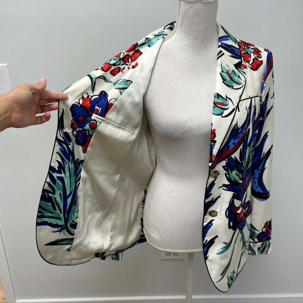 Tory Burch Blazer Jacket Womens 4 Women Multicolor‎ Floral Silk Bold Designer